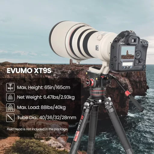 EVUMO Carbon Tripod 165 cm, 40 kg terhelhetőség, fotó és videó állvány