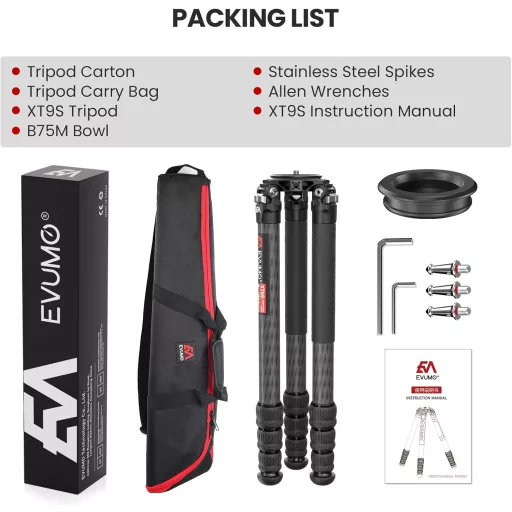 EVUMO Carbon Tripod 165 cm, 40 kg terhelhetőség, fotó és videó állvány