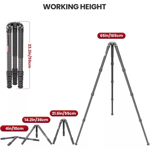 EVUMO Carbon Tripod 165 cm, 40 kg terhelhetőség, fotó és videó állvány