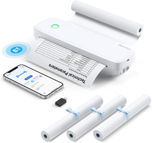 Imprimantă termică mobilă A4 Bisofice L81 - Imprimantă portabilă wireless cu 3 role de hârtie termică - Pentru călătorii, telefon și laptop