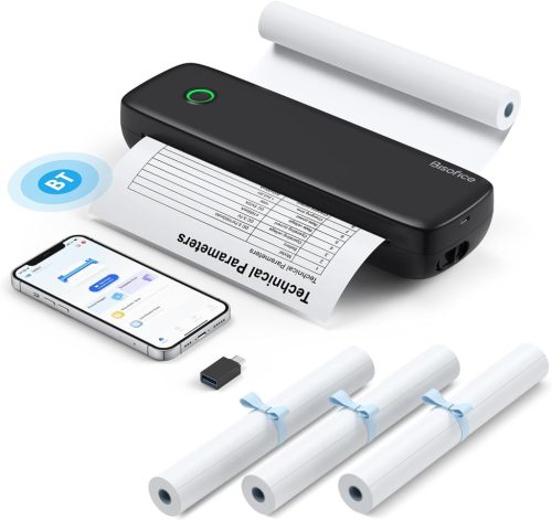Imprimantă termică mobilă A4 Bisofice L81 - Imprimantă portabilă wireless cu 3 role de hârtie termică - Pentru călătorii, telefon și laptop
