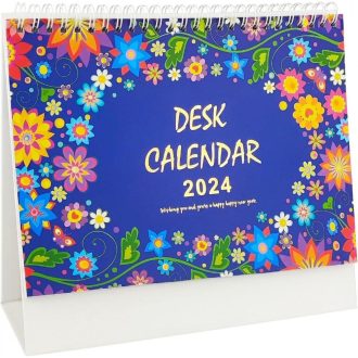   Calendar de birou 2024 cu model floral superb, cu vizualizare lunară.
