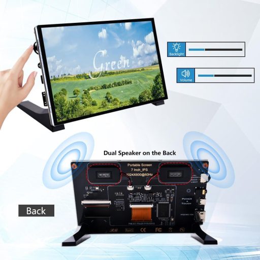 GeeekPi 7" Érintőképernyős Monitor Raspberry Pi-hez, 1024x600 IPS LCD, Dual Speaker