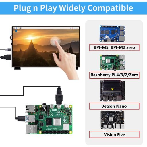 GeeekPi 7" Érintőképernyős Monitor Raspberry Pi-hez, 1024x600 IPS LCD, Dual Speaker