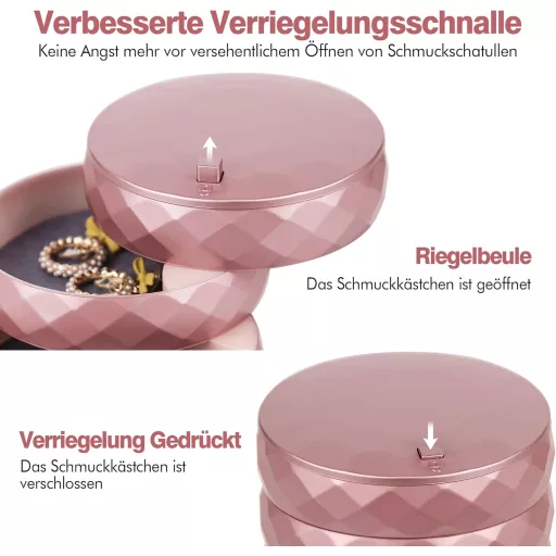 INMORVEN Rotirajuća Kutija za Nakit s 4 Razine, Zaključavanje, Ružičasto Zlato, Ženska