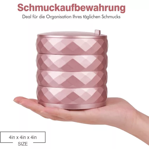 INMORVEN Forgó Ékszertartó Doboz 4 Szintes Záras Rózsaarany Női