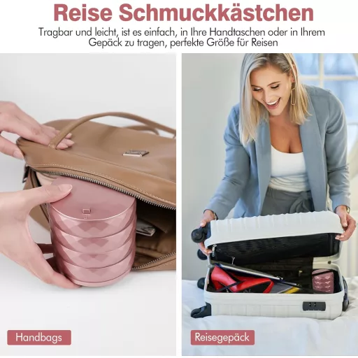 INMORVEN Forgó Ékszertartó Doboz 4 Szintes Záras Rózsaarany Női