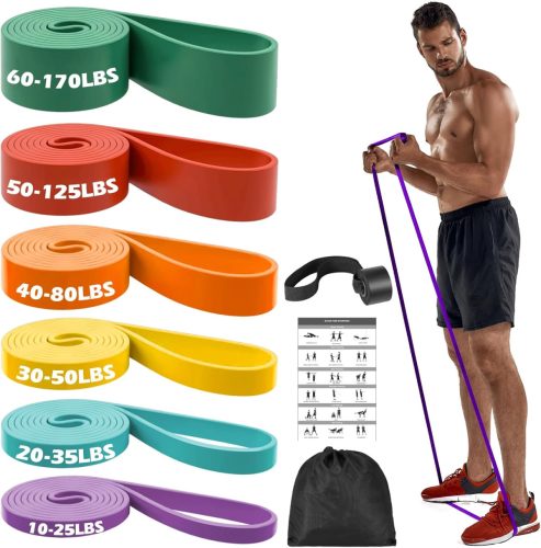 Zacro Ellenállásszalag Készlet 6db - Edzőszalagok Ajtórögzítővel, Különböző Erősséggel (15-170lbs) - Otthoni Edzéshez, Jógához, Pilateshez, 