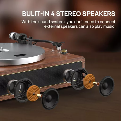 Retrolife gramofón s Bluetooth reproduktorom žltý/hnedý