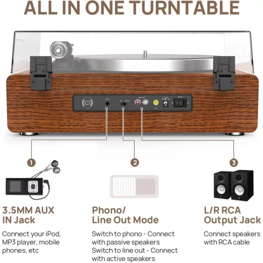 Retrolife gramofón s Bluetooth reproduktorom žltý/hnedý
