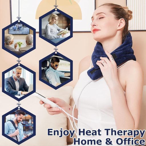 JOBYNA Pernă Electrică de Gât, Încălzire Rapidă în 5 Secunde, Temperatură 30-70°C și Temporizator 10-90 Minute, Material Flanel Lavabil