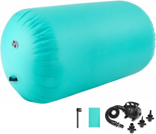 MEKETUM Felfújható Tornaszőnyeg 100x60cm - Gimnasztikai Léghengermatrac Kézenálláshoz, Jógához, Fitneszhez Pumpával - Zöld PVC Edzőhenger