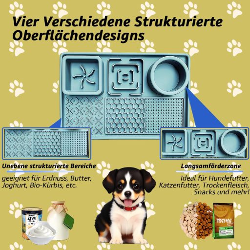 Peticularz Zöld Szilikon Nyalómatrac Tapadókorongokkal - Lassú Etetőtál Kutyáknak és Macskáknak, Mosogatógépben Mosható