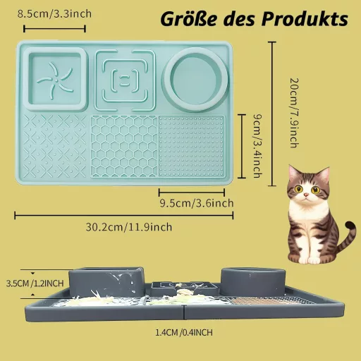 Peticularz Covoraș Lins Silicon Verde cu Ventuze - Bol Hrănire Lentă pentru Câini și Pisici, Lavabil în Mașina de Spălat Vase