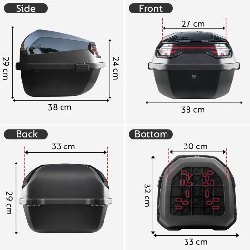 LGVOA Motorkerékpár Felső Doboz Vízálló Sisak Tárolóval és Biztonsági Zárral