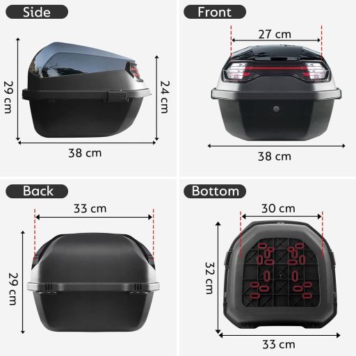 LGVOA Motorkerékpár Felső Doboz Vízálló Sisak Tárolóval és Biztonsági Zárral