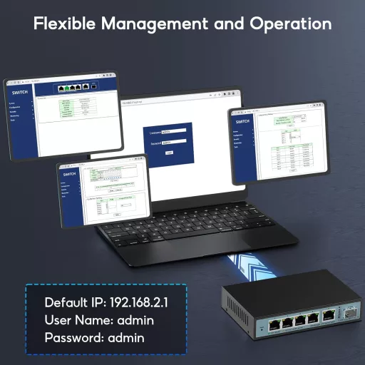 SODOLA Switch Ethernet Smart 2.5G cu 6 Porturi - 5x 2.5G RJ45 + 1x Port 10G SFP, Gestionabil, Suport VLAN/QoS/IGMP, Carcasă Metalică fără Ventilator
