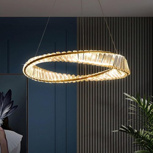 Minifair Lustră LED în formă de Inel de Aur - 40 cm, Modernă, Dimmabilă, cu Cristale, Lampă pentru Living, Dormitor, Sufragerie, Birou, cu Control Tactil
