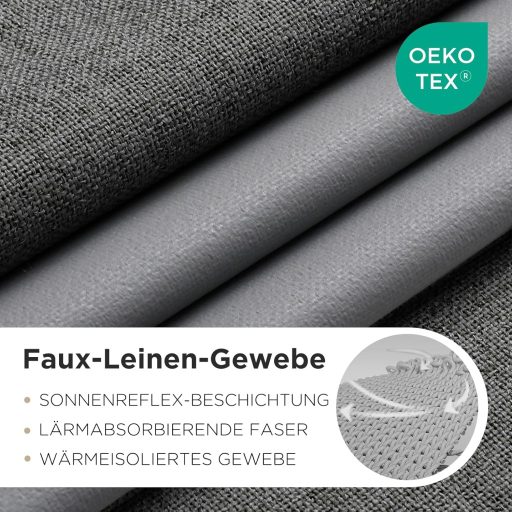 Joydeco Sötétítő Függöny Fülekkel - Szürke Len Hatású Hőszigetelő Függönypár Hátoldali Bevonattal - Zajcsökkentő Blackout Függöny Nappaliba,
