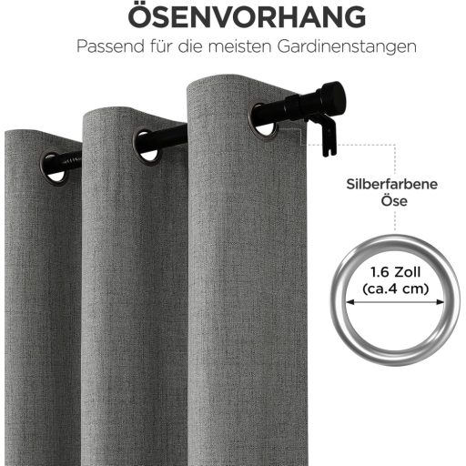 Joydeco Perdele Opace cu Inele - Efect de In Gri, Termoizolante, Set de Două, cu Strat pe Spate - Perdele Blackout pentru Reducerea Zgomotului, pentru Living,