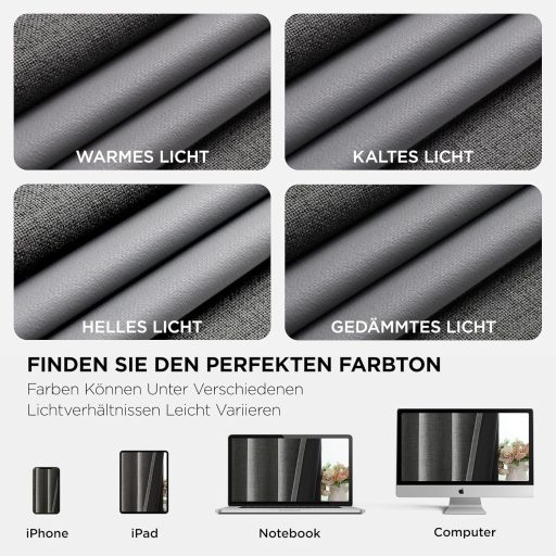 Joydeco Sötétítő Függöny Fülekkel - Szürke Len Hatású Hőszigetelő Függönypár Hátoldali Bevonattal - Zajcsökkentő Blackout Függöny Nappaliba,