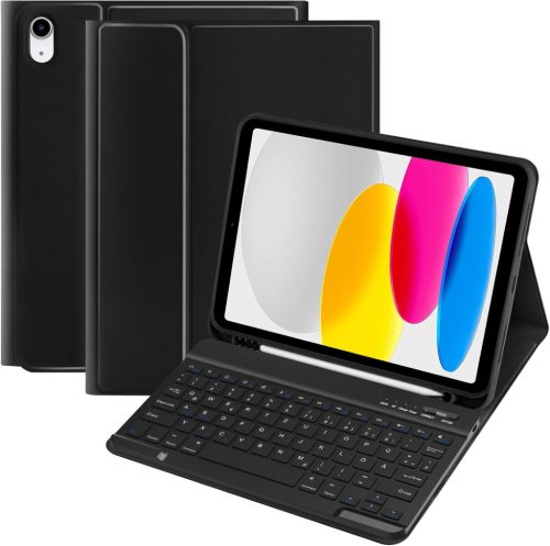 TQQ Levehető Bluetooth Billentyűzetes Tok iPad A16 11 Gen 2025/10 Gen 2022 (11/10.9") Készülékekhez - Német QWERTZ Kiosztás, Többféle Látósz