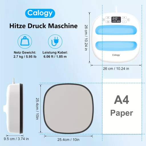 Calogy Hőprés Gép 25,4x25,4 cm - 1300W Pólónyomtató 210°C Gyors Felfűtéssel és Időzítővel - Ruhák, Táskák, HTV Vinyl Nyomtatáshoz