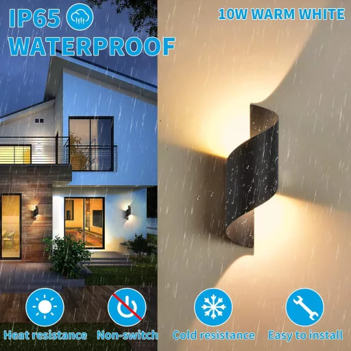 2 buc. Lampă de perete LED de exterior/interior 10W - IP65 Impermeabilă, 3000K Alb Cald, Iluminat decorativ modern din aluminiu în formă de S