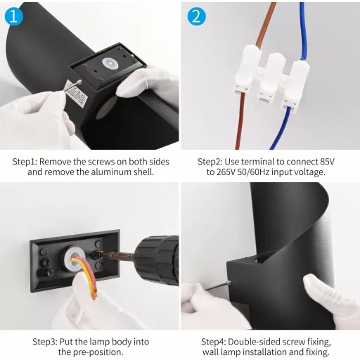 2 buc. Lampă de perete LED de exterior/interior 10W - IP65 Impermeabilă, 3000K Alb Cald, Iluminat decorativ modern din aluminiu în formă de S