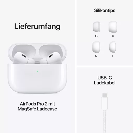 Apple AirPods Pro 2 vezeték nélküli fülhallgató, aktív zajszűrés, hallásegészségügyi funkció, USB-C töltés