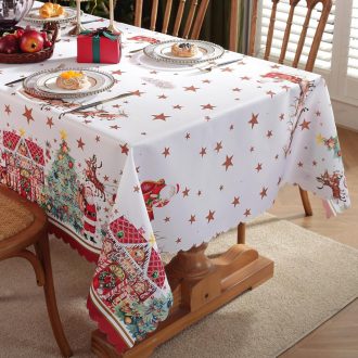   KAMEUN Karácsonyi Asztalterítő Piros 180x150cm Vászon Mosható Takarítható