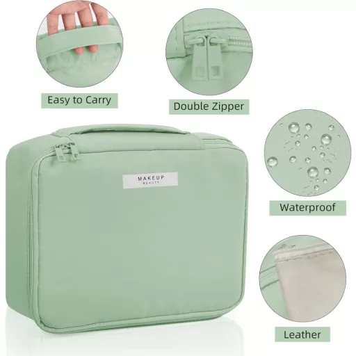 Wellehomi Vízálló Sminkpárna Hordozható Kozmetikai Táska Nőknek és Lányoknak Zöld Szürke