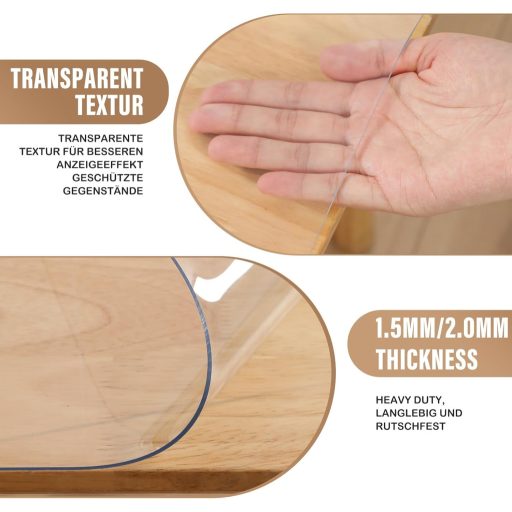 TIEHAN Față de masă transparentă din PVC, folie de protecție 140x50 cm - Impermeabilă, rezistentă la ulei, lavabilă, protecție pentru masă, folie cristalină de 2 mm grosime