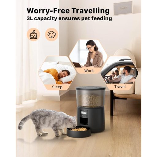 BEMOONY Automatické krmítko pre domáce zvieratá - 3L Kapacita, 1-6 dávok denne, s 10s funkciou nahrávania hlasu - Miska na krmivo pre mačky a malé psy s časovačom