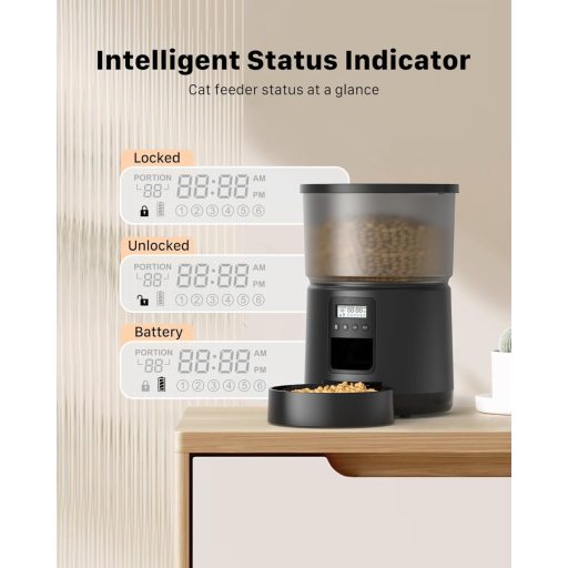 BEMOONY Automata Kisállat Etető - 3L Kapacitás, 1-6 Adagolás Naponta, 10mp Hangfelvétel Funkcióval - Macska és Kistestű Kutya Etetőtál Időzí