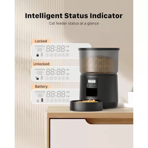 BEMOONY Automata Kisállat Etető - 3L Kapacitás, 1-6 Adagolás Naponta, 10mp Hangfelvétel Funkcióval - Macska és Kistestű Kutya Etetőtál Időzí