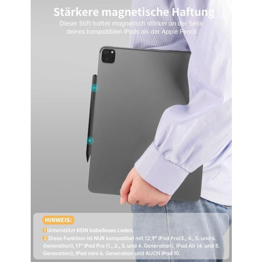 MEKO Digitális Ceruza iPad-hez 2018-2024, Gyorstöltés, Tenyérérzékelés és Dőlésérzékenység, iPad Pro/Air/Mini Kompatibilis, Fekete