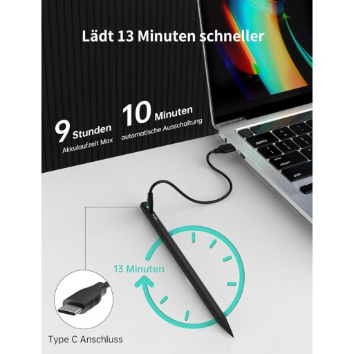 MEKO Digitális Ceruza iPad-hez 2018-2024, Gyorstöltés, Tenyérérzékelés és Dőlésérzékenység, iPad Pro/Air/Mini Kompatibilis, Fekete