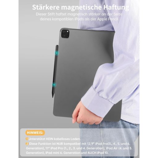 MEKO Digitális Ceruza iPad-hez 2018-2024, Gyorstöltés, Tenyérérzékelés és Dőlésérzékenység, iPad Pro/Air/Mini Kompatibilis, Fekete
