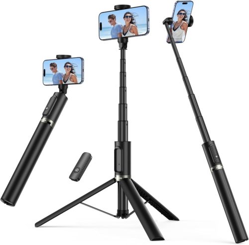 SYNCWIRE 140 cm Selfie Stick și Trepied din Aluminiu cu Telecomandă - Tripod Rotativ 360° pentru iPhone 16/15/14/13 și Alte Smartphone-uri - Negru
