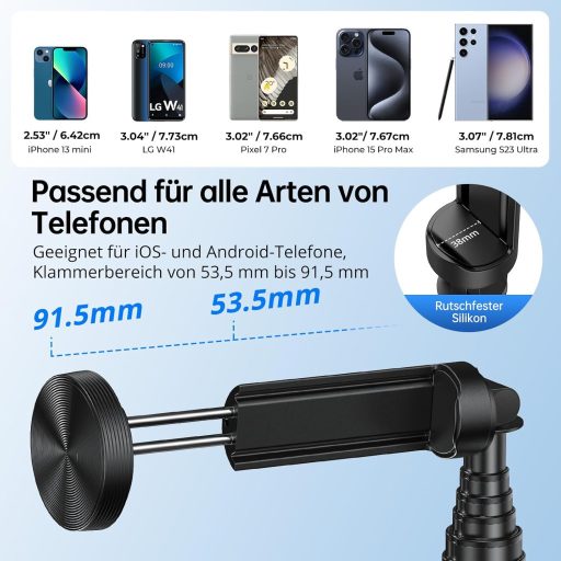 SYNCWIRE 140 cm Alumínium Szelfibot és Állvány Távirányítóval - 360° Forgatható Tripod iPhone 16/15/14/13 és Más Okostelefonokhoz - Fekete