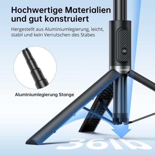 SYNCWIRE 140 cm Alumínium Szelfibot és Állvány Távirányítóval - 360° Forgatható Tripod iPhone 16/15/14/13 és Más Okostelefonokhoz - Fekete