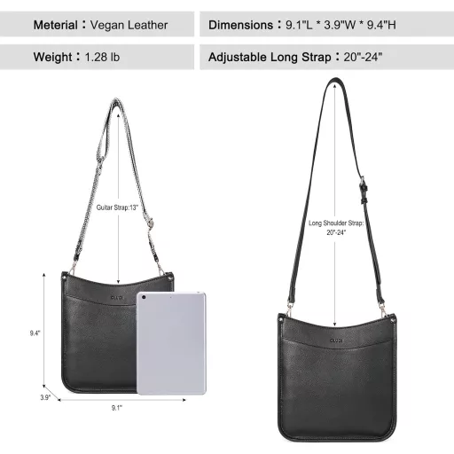 CLUCI Geantă de umăr pentru femei, din piele PU, geantă crossbody medie cu portofel, set de 2 piese cu bretele interschimbabile, culoare cafea.