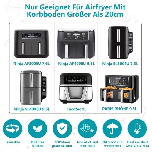 Moleath Set pribora za fritezu na vrući zrak 23 cm Silikonski kalup Kompatibilan s Ninja Foodi AF300EU AF400EU Cecotec 9L Dual Zone