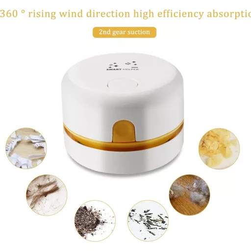 Mini aspirator portabil USB pentru birou, ideal pentru firimituri și tastatură.