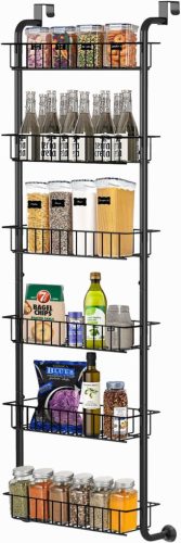 ManGotree 6 Szintes Ajtóra Akasztható Fűszertartó Polc - Erős Fém Tárolórendszer Konyhába, Fürdőszobába - Falra Szerelhető Fekete Szervező Á