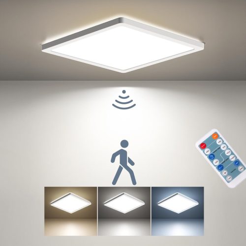 BLNAN LED Mennyezeti Lámpa Radar Mozgásérzékelővel - 18W Lapos Panel, Távirányítóval, Állítható Fényerő és Színhőmérséklet, Fürdőszobába, Fo