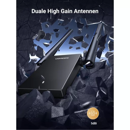 UGREEN AX1800 WiFi 6 USB adapter PC-hez, nagy hatótávolságú, 5GHz/2.4GHz
