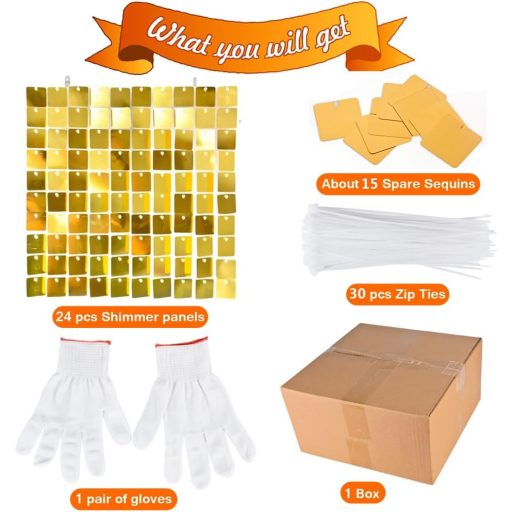 YFZYT Set Panouri de Perete cu Paiete Pătrate - 24 buc. Panouri Decorative Aurii pentru Fundal Foto - 30x30 cm Elemente de Recuzită Sclipitoare pentru Petreceri