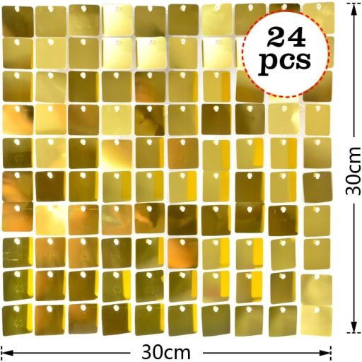 YFZYT Set Panouri de Perete cu Paiete Pătrate - 24 buc. Panouri Decorative Aurii pentru Fundal Foto - 30x30 cm Elemente de Recuzită Sclipitoare pentru Petreceri